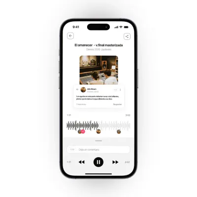 Zoundroom mobile screen showing timestamped feedback on a music demo