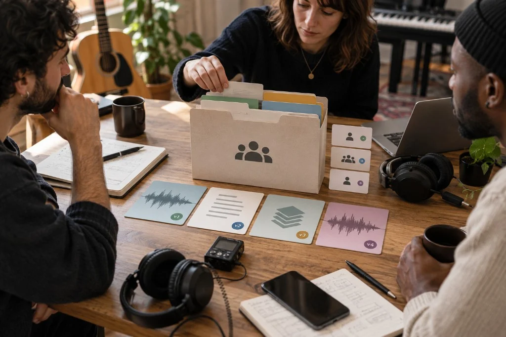 Carpeta compartida de Google Drive para una banda con demos, letras y archivos de canción