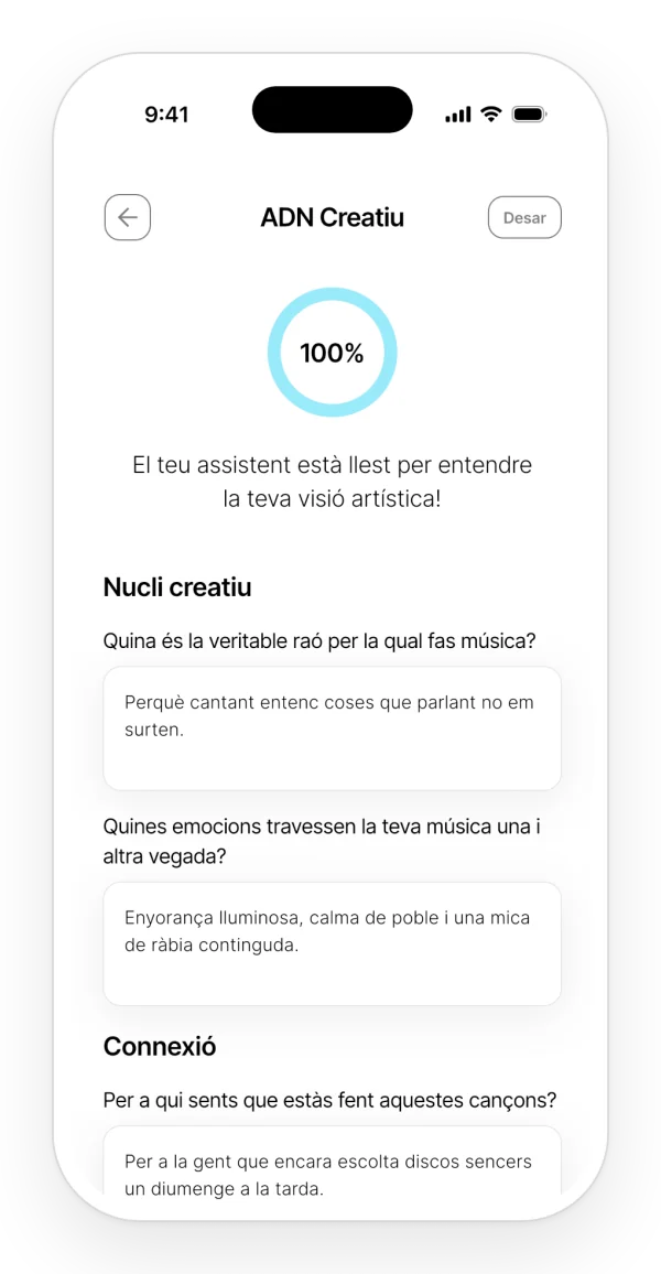 ADN creatiu completat al 100 %: les respostes sobre com i per què escrius, que Auralis té en compte.