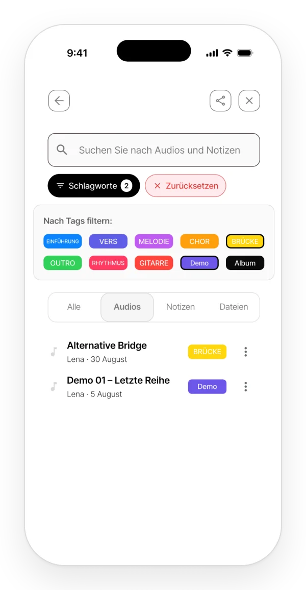 Suche innerhalb eines Projekts, gefiltert nach zwei Tags.