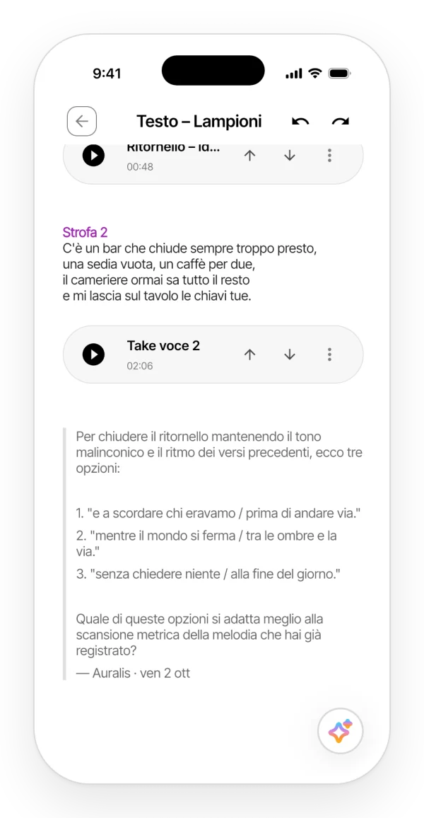 Una nota con una risposta di Auralis salvata come citazione alla fine del testo.