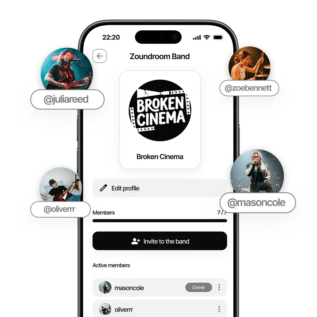 Zoundroom's Band Plan with multiple members collaborating on one project