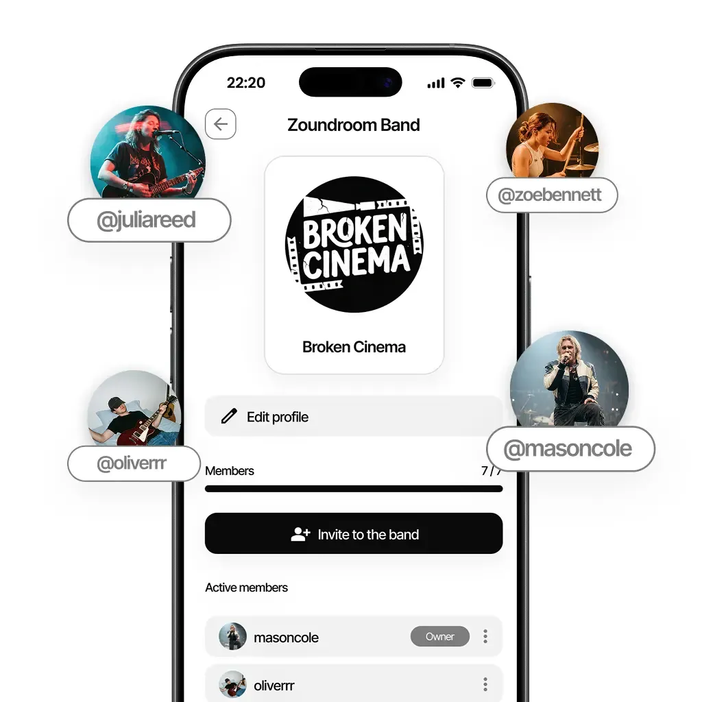 Zoundroom's Band Plan: collaborate with multiple members on a single project