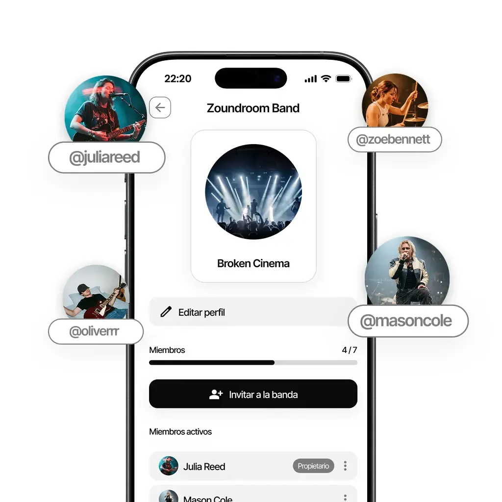 Band-Plan von Zoundroom mit mehreren Mitgliedern in einem Projekt