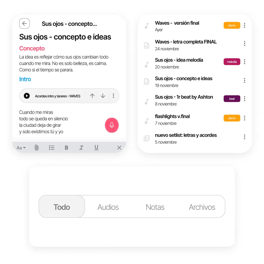 Notizen mit Songtexten und getaggten Audiodateien in Zoundroom