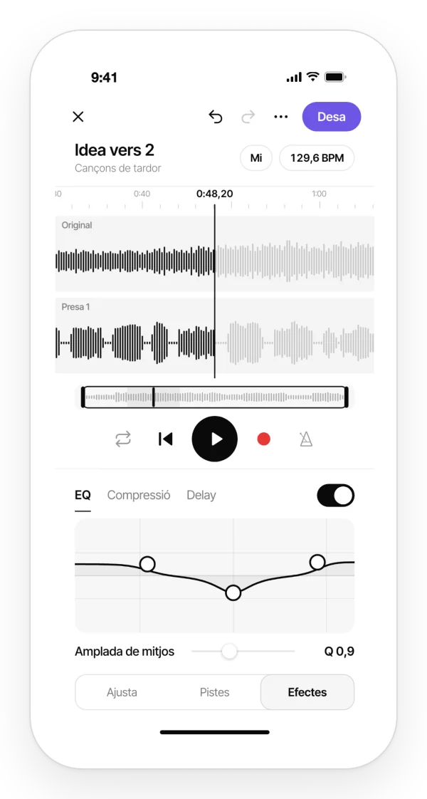 Equalitzador de tres bandes a l’editor de Zoundroom