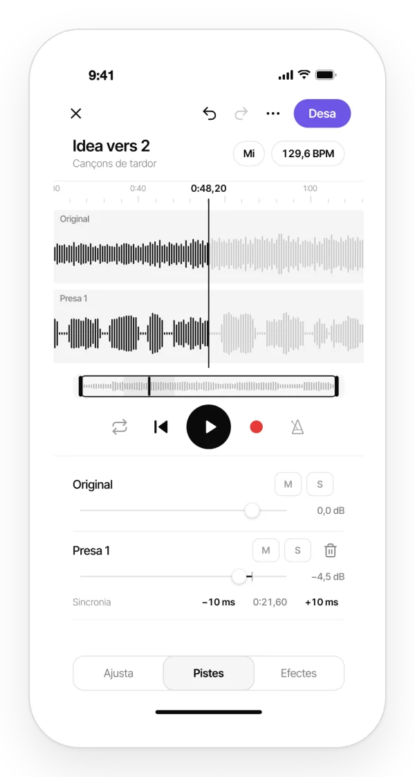 Pistes d’una cançó amb volum, silenci i solo a Zoundroom