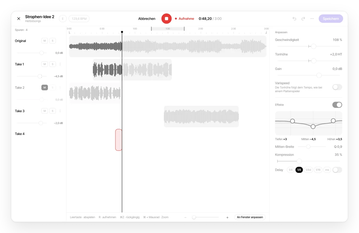 Aufnahme eines neuen Takes über den Song in Zoundroom