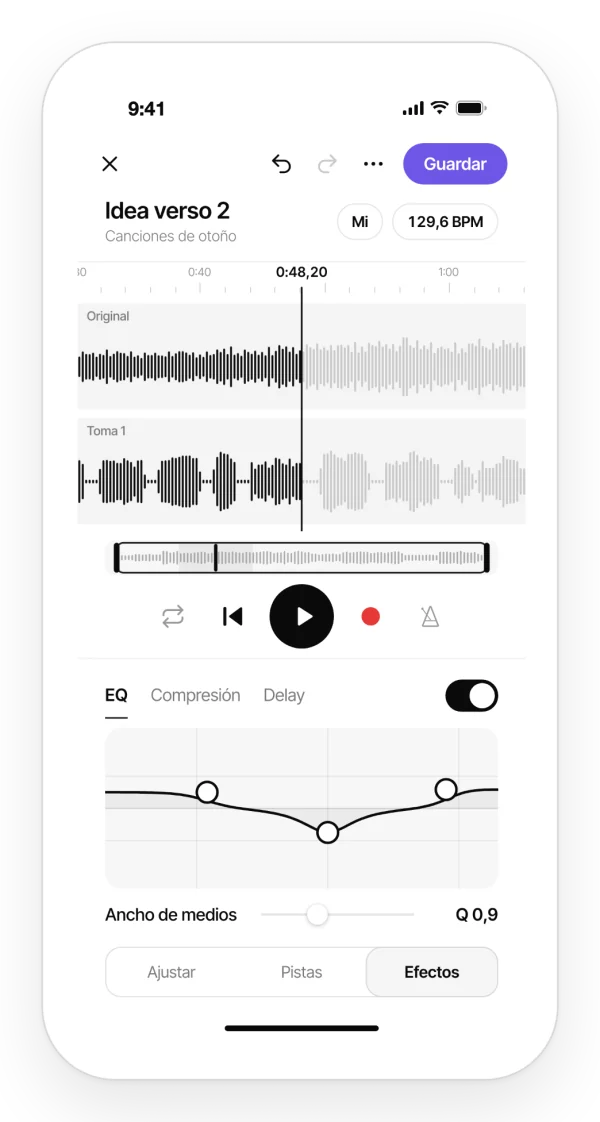 Ecualizador de tres bandas en el editor de Zoundroom