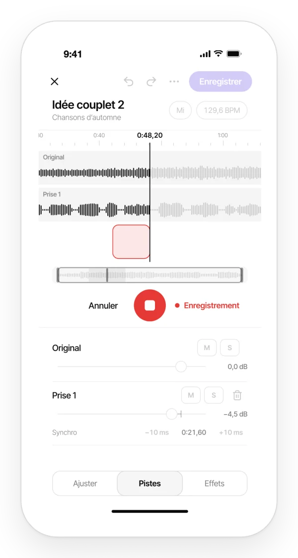Enregistrer une prise par-dessus la chanson depuis ton mobile avec Zoundroom