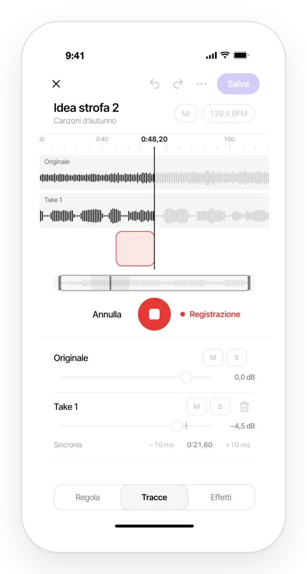 Registrare una take sopra la canzone dallo smartphone con Zoundroom