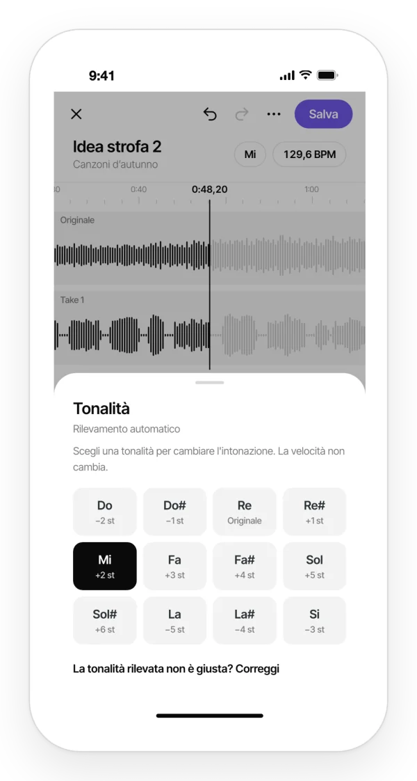 Scegliere una nuova tonalità per trasporre la canzone