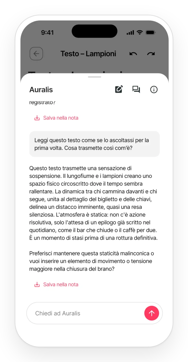 La risposta di Auralis quando gli chiedi di leggere il testo come se lo ascoltasse per la prima volta: cosa trasmette, il tono e una domanda finale.