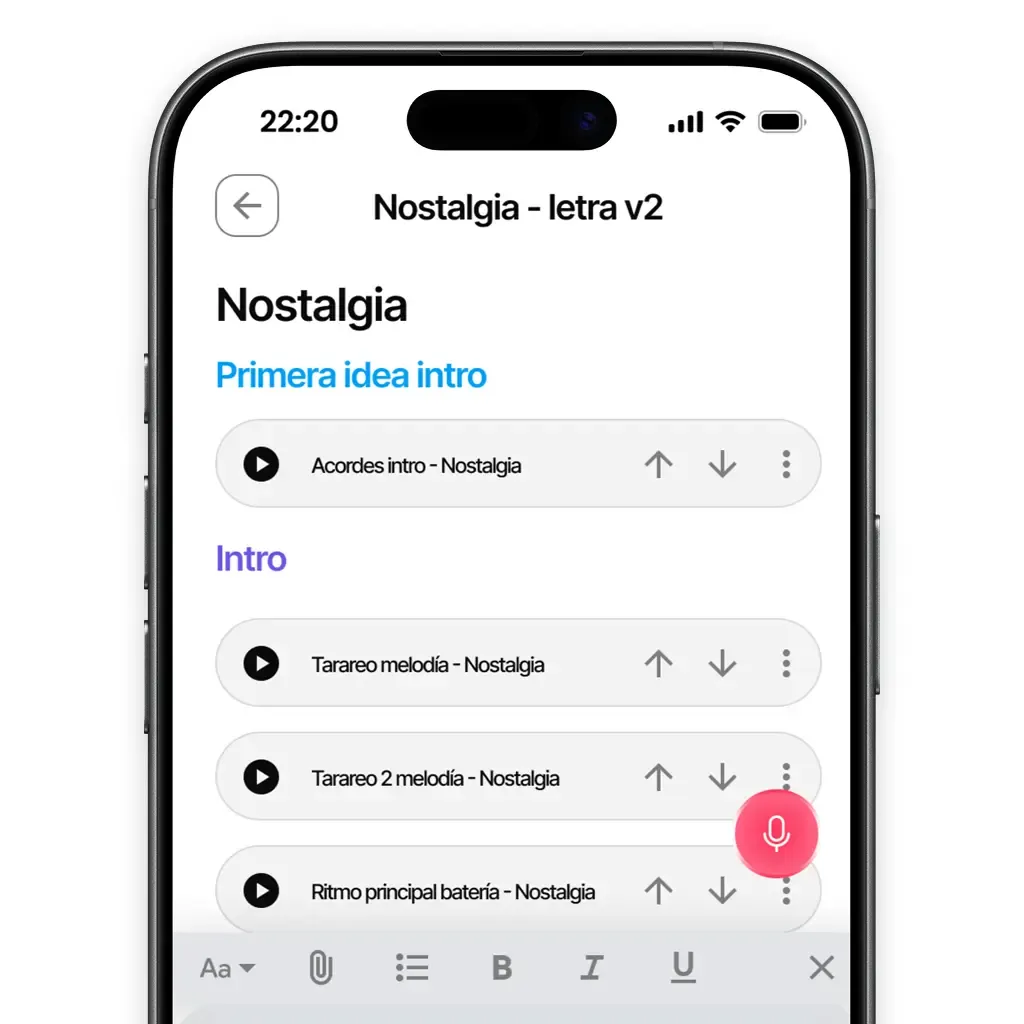 Gravacions dins de l'app de notes