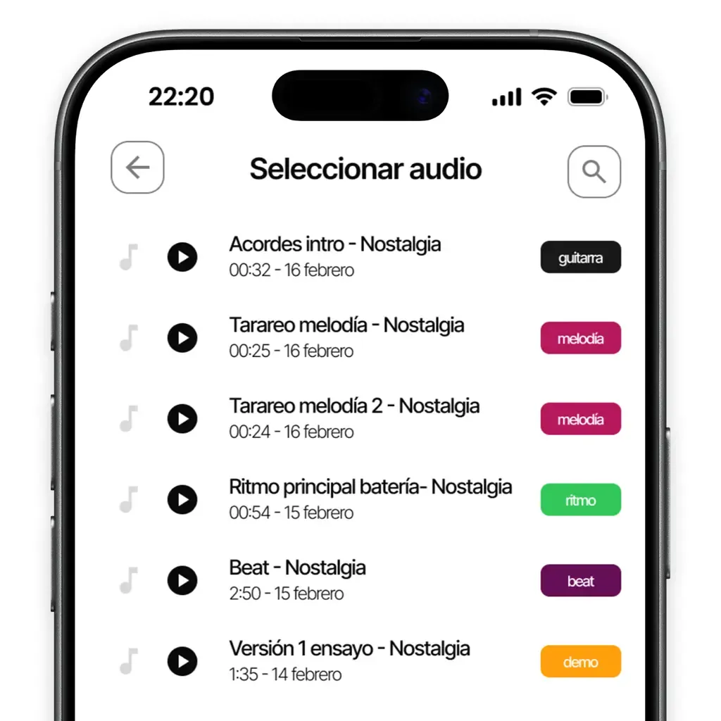 Selecció d'àudios per adjuntar a les notes