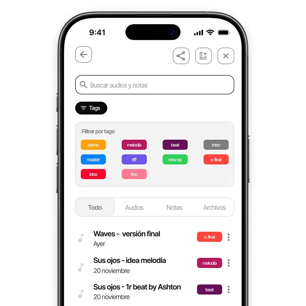 Recherche filtrée d'audios et de notes dans Zoundroom